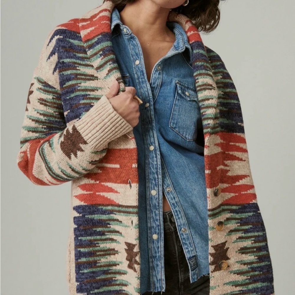 Cozy Multicolor Aztec Shawl Cardigan Sweater